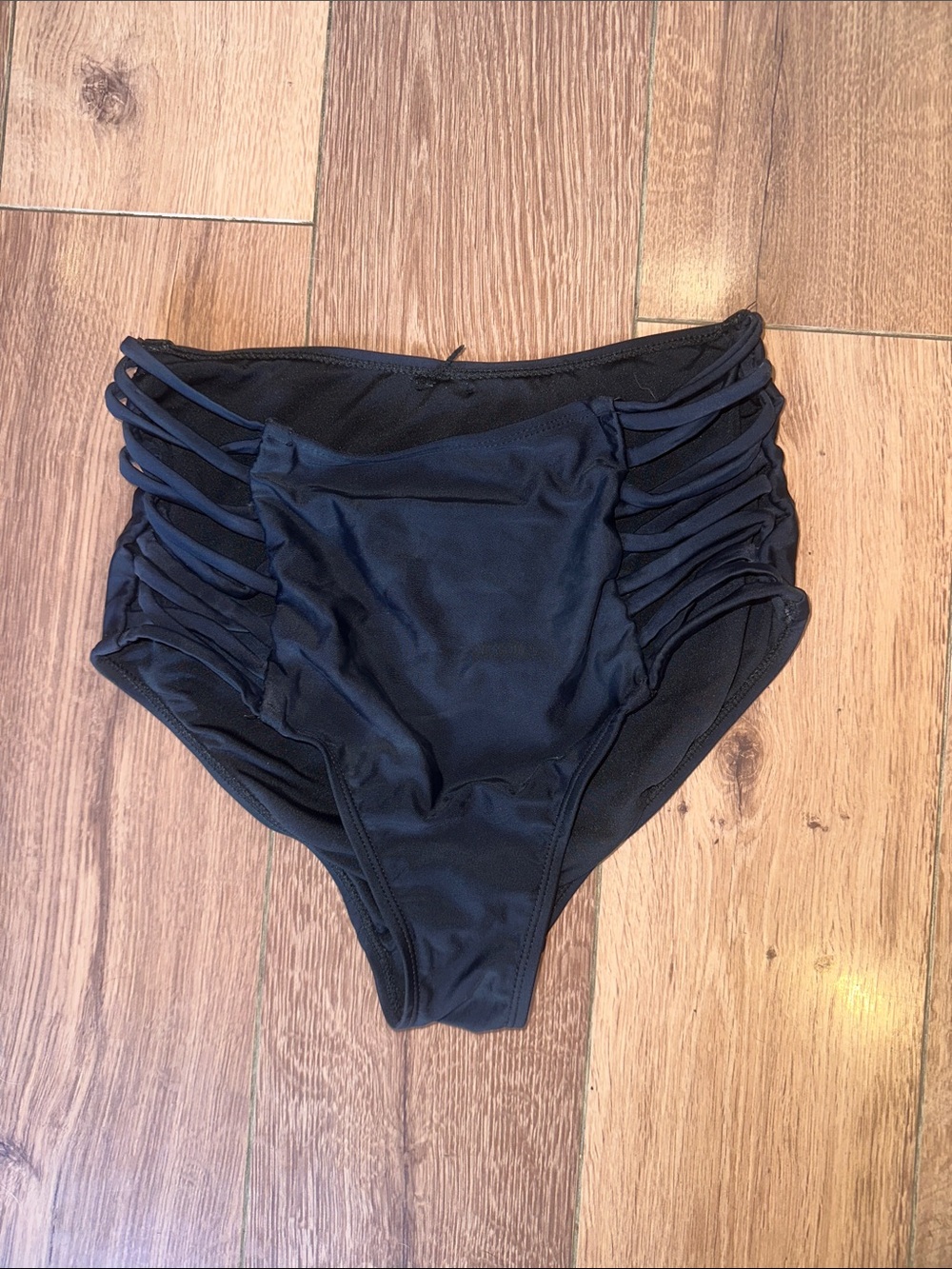 Black High-Waist Strappy Swim Bottoms